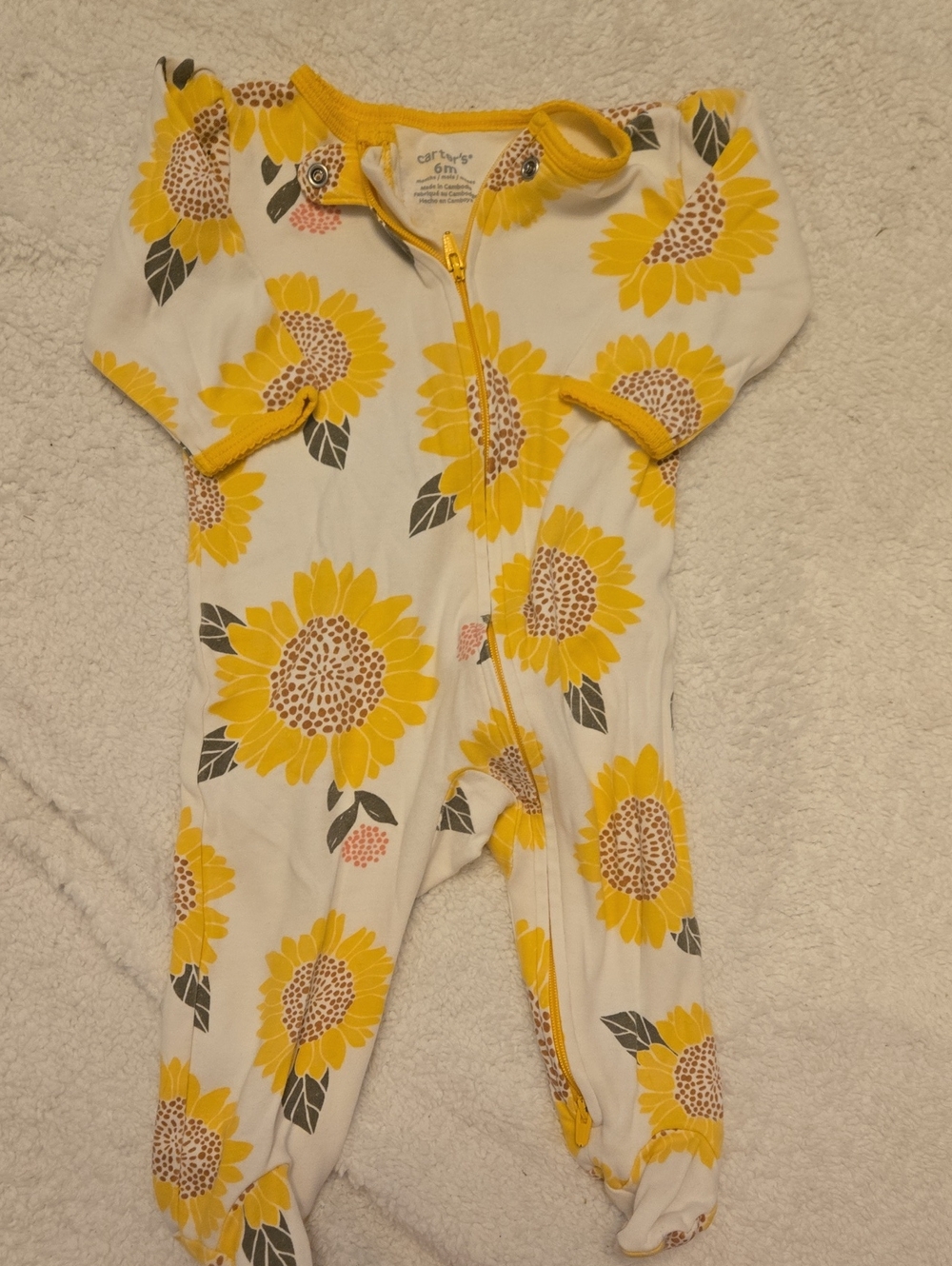 Carter's White and Yellow Sunflower Zip-Front Baby Footie